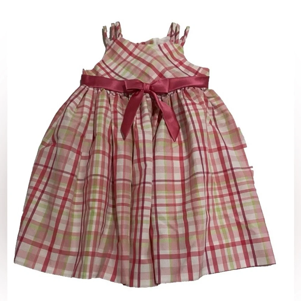 Bonnie Jean Size 3T- 4T Girls Plaid Dress & Bolero Pink Green Formal Church Set